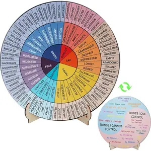 9.7 Inch Large Double Sided Wooden Feelings Wheel with Stand Mental Health Emotion Coping Wheel Chart Decor Gifts for Therapy Office School
