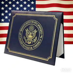 US Citizenship Certificate Holder Navy PU Naturalization Gold Foil Embossed Padded Protection for 2026-2018 Certificates Standard Size Secure Protector