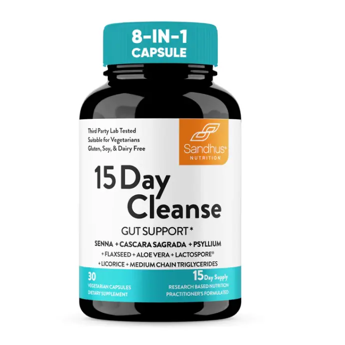 【Sandhus】15 Day Cleanse 30 Ct, Advanced Formula with Senna, Cascara Sagrada & Psyllium Husk, Non-GMO, Made in USA Edible Fitness Healthcare