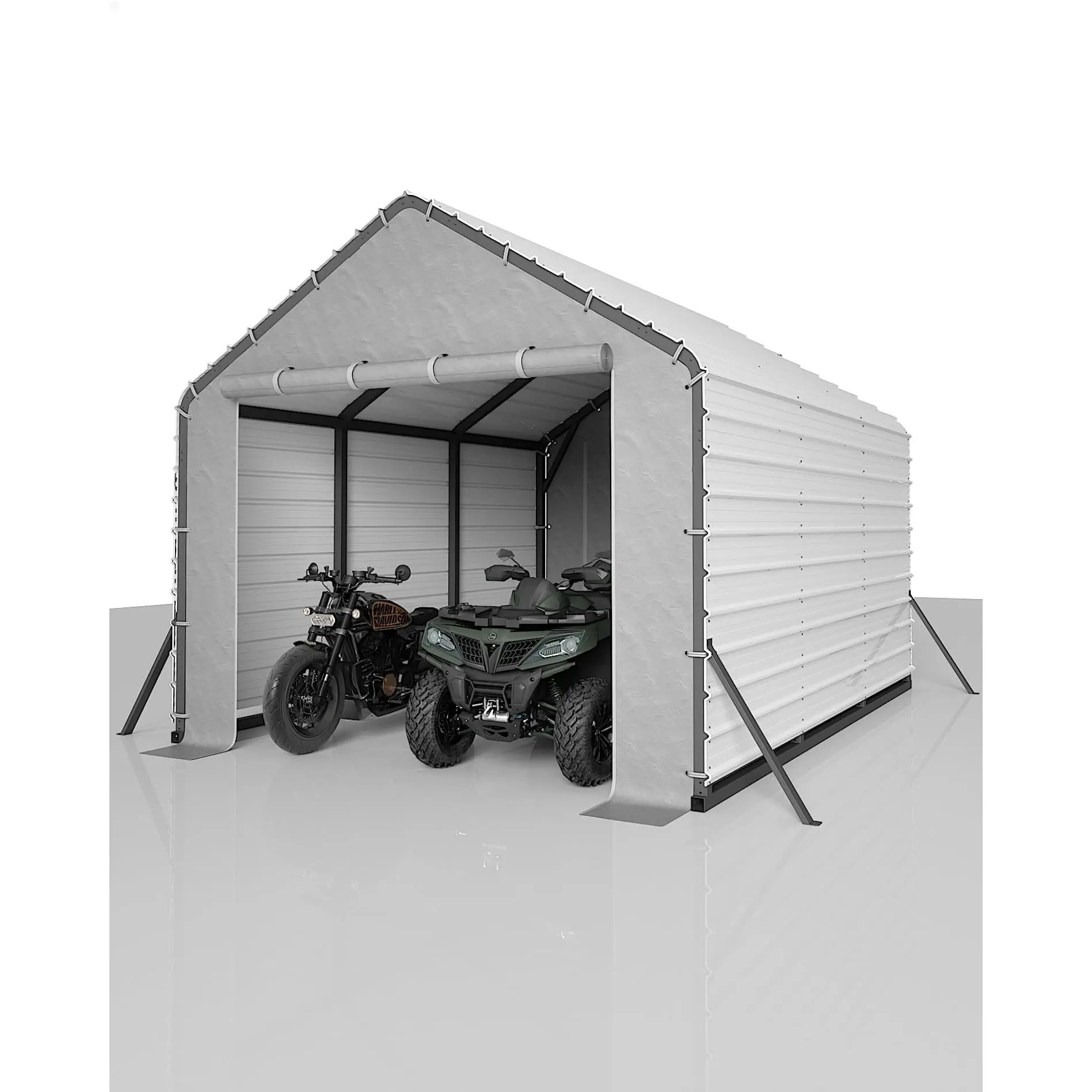 10'x15'x9' Enclosed Sheet Metal Carport, Heavy-Duty Steel Frame, 220g Tarp, All-Weather Outdoor Shelter for Sedans, Boats