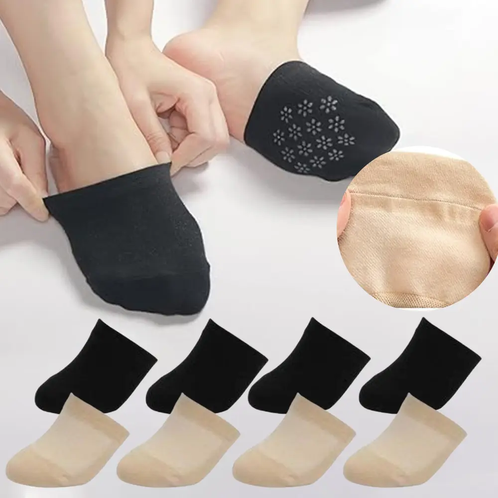4 Pairs Women'S Non-Slip Toe Socks for Mules, Seamless Grip Liner Half Socks, Solid Color Knit Fabric, Polyester 100%, Machine Washable, with No Show Toe Covers for Mules Flowers Womenswear