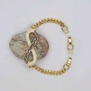 Beautiful Bracelet with Clear Stone Double  lock Cuban link Chain Extender 6.5 To 7.5 Inches chain 5mm wide Laminated Gold Jewelry for Women Elegant Fashion Accessory