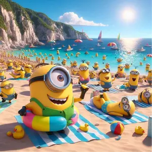 5D DIY Full Drill Round Diamond Painting - Diamond Art Kit, Minions, Beach, Ocean Mosaic, Canvas - DIY Decorative Painting, Home Wall Decor, Suitable for Halloween and Christmas, Birthday and Anniversary Gifts