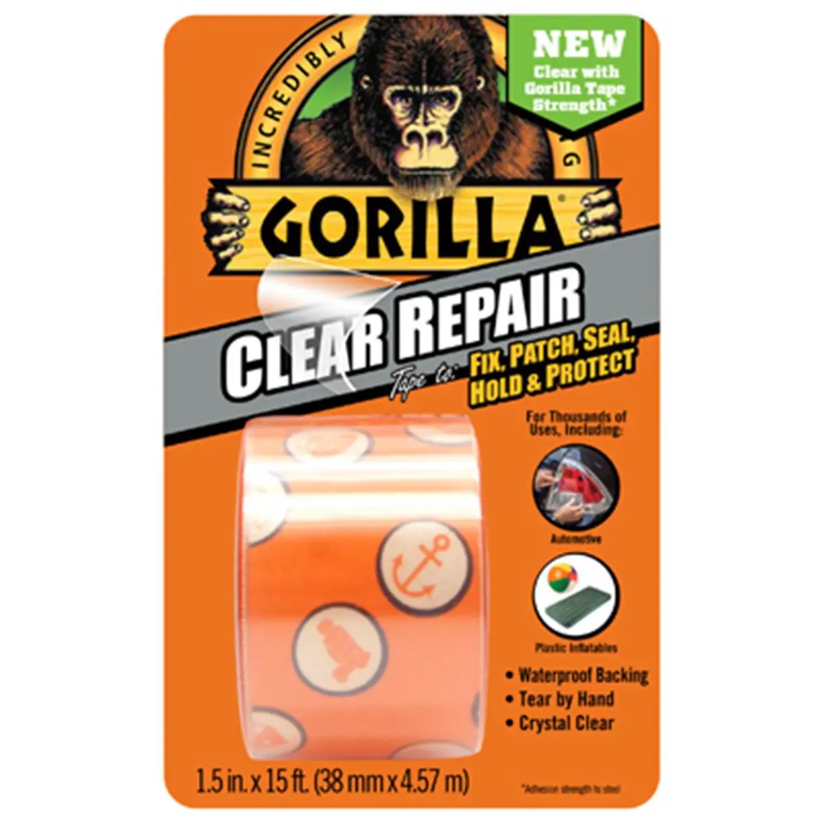 212 MAIN Gorilla Glue 205978 1.5 in. x 5 yd Clear Repair Tape, Self-Adhesive Seal, Sticky, Strong Waterproof Adhesive, Waterproof Backing, Sticky Adhesive