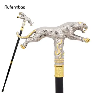 Golden White Running Leopard with Tail Walking Stick Decorative Cospaly Party Fashionable Cane Halloween Crosier Cane 94cm