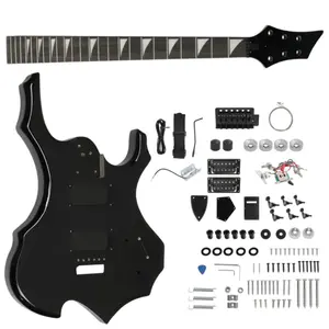 DIY 6 String Flame Shaped Style HSH Electric Guitar Kits with Mahogany Body Maple Neck and Accessories Black, Diy Guitar Kit, Beginner Guitar Project, Modern Electric Guitar, Stylish Guitar Design, Mahogany Wood Body, Quality Guitar Components