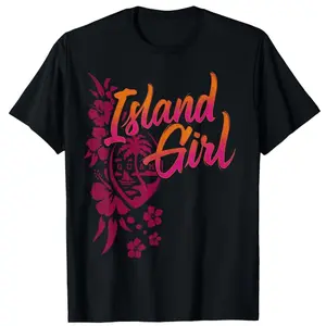 Guam Floral Chamorro Guam Island Guam Girl Chamorro T-shirt, 100% Cotton, Single-Sided Printing, Black Short Sleeve T-shirt, Christmas New Year Gift, Men Women Family Friends, S-XXXXL, Fabric Weight 200g Casual Short-Sleeve Cotton Men's Fun Shirts Classic