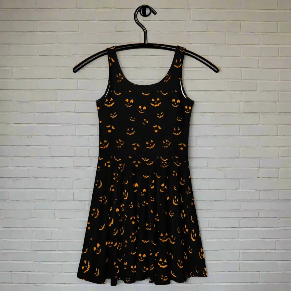 Women's Casual Sleeveless Halloween Smiles Spandex-Blend Skater Dress
