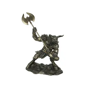 13.75in Minotaur w/ Axe Statue - Bronze Resin for Greek Myth Power