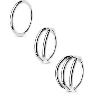 Triple/Double Hoop Nose Ring - 3 count Septum Rings Clicker 316L Stainless Steel Conch Piercing  Cartilage Earring Helix Rook Tragus