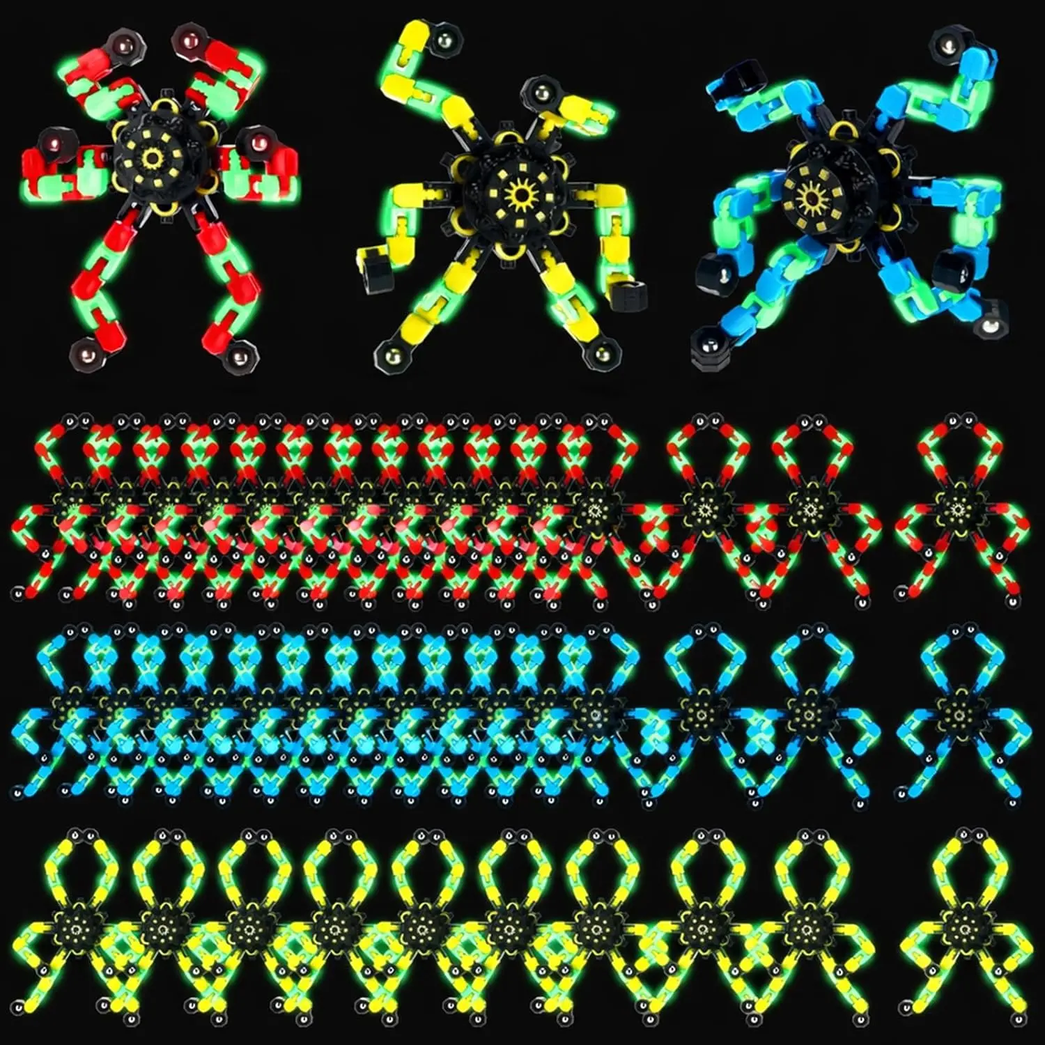 10/20/30/40 Pcs Transformable Fidget Spinners, Luminous Glow in Dark Classic and Robot Designs Deformable Party Favors for Classroom Exchange,  Stress Relief Gift Set