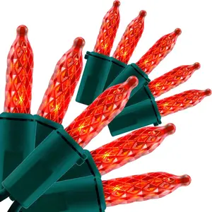 Red Faceted LED Christmas Lights 200 Count 50 ft, Pack of 2 Strands 25 ft 100 Lights UL Certified Commercial Grade Green Wire Holiday String Light Set (Red)