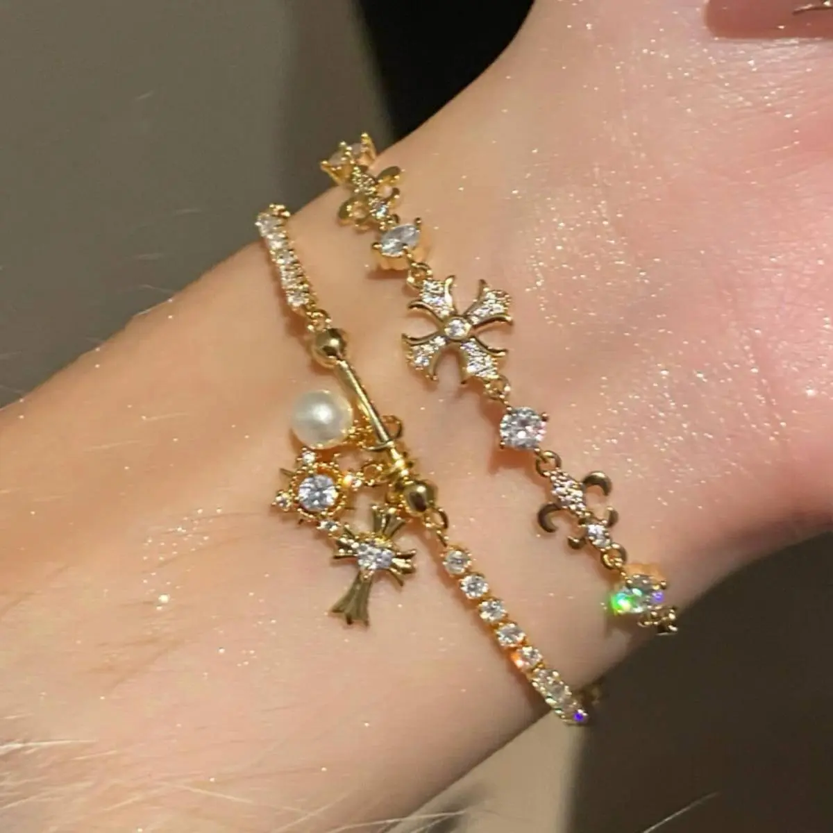 Women's Adjustable Zirconia Bracelet - Dainty Gold Rhinestone Bangle Bracelet with Adjustable Slider, Elegant Costume Jewelry Gift, Adjustable Slider Bracelets