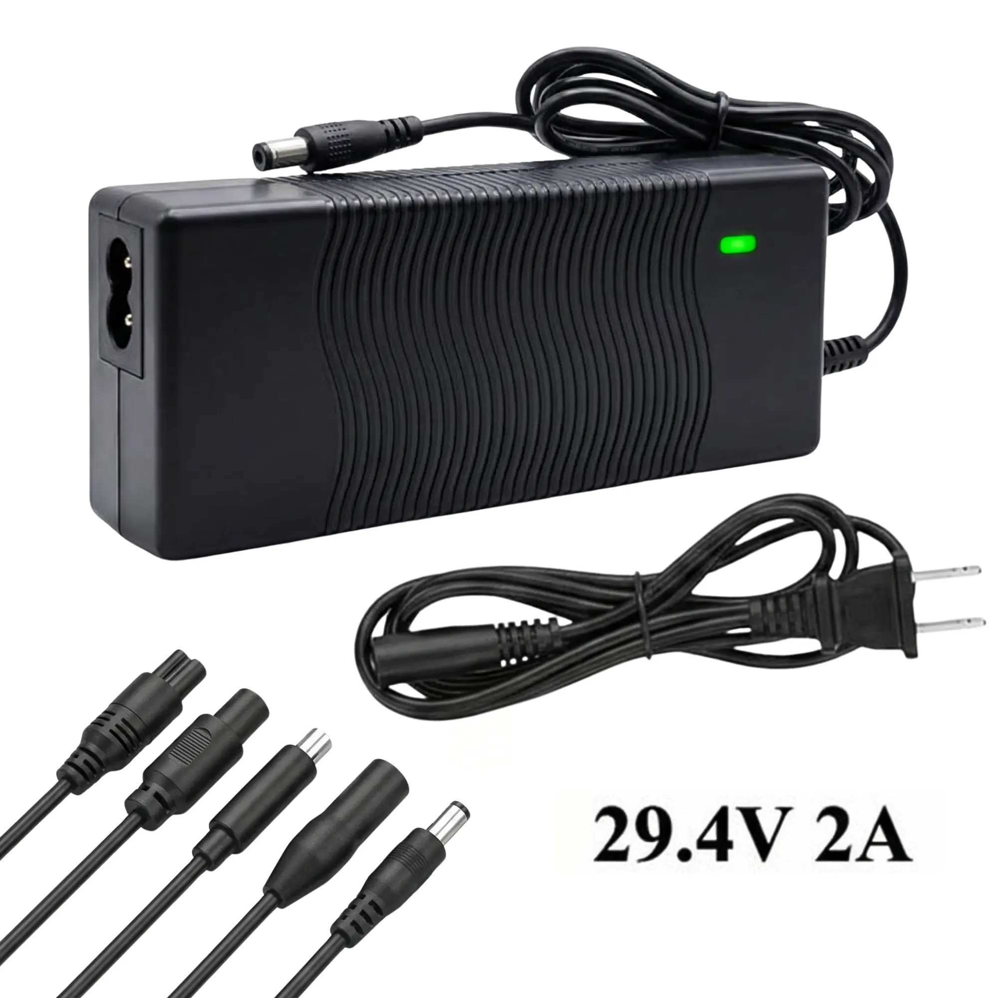 29.4V 2A scooter charger, compatible with GT KOBRA 08, GT200, GT250, GT300, GT350, GT500 electric scooters. Compatible with 24V, 25.2V, 25.6V, 25.9V lithium-ion batteries, not suitable for lead-acid batteries