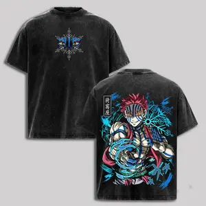 Menswear Short-Sleeve Akaza Upper Moon Demon Slayer T-Shirt - Infinity Castle Arc Vintage Washed Oversized Heavy Cotton Anime Streetwear Top, Unisex Casual Graphic Shirt, Ideal Gift for Fans, Shortsleeve