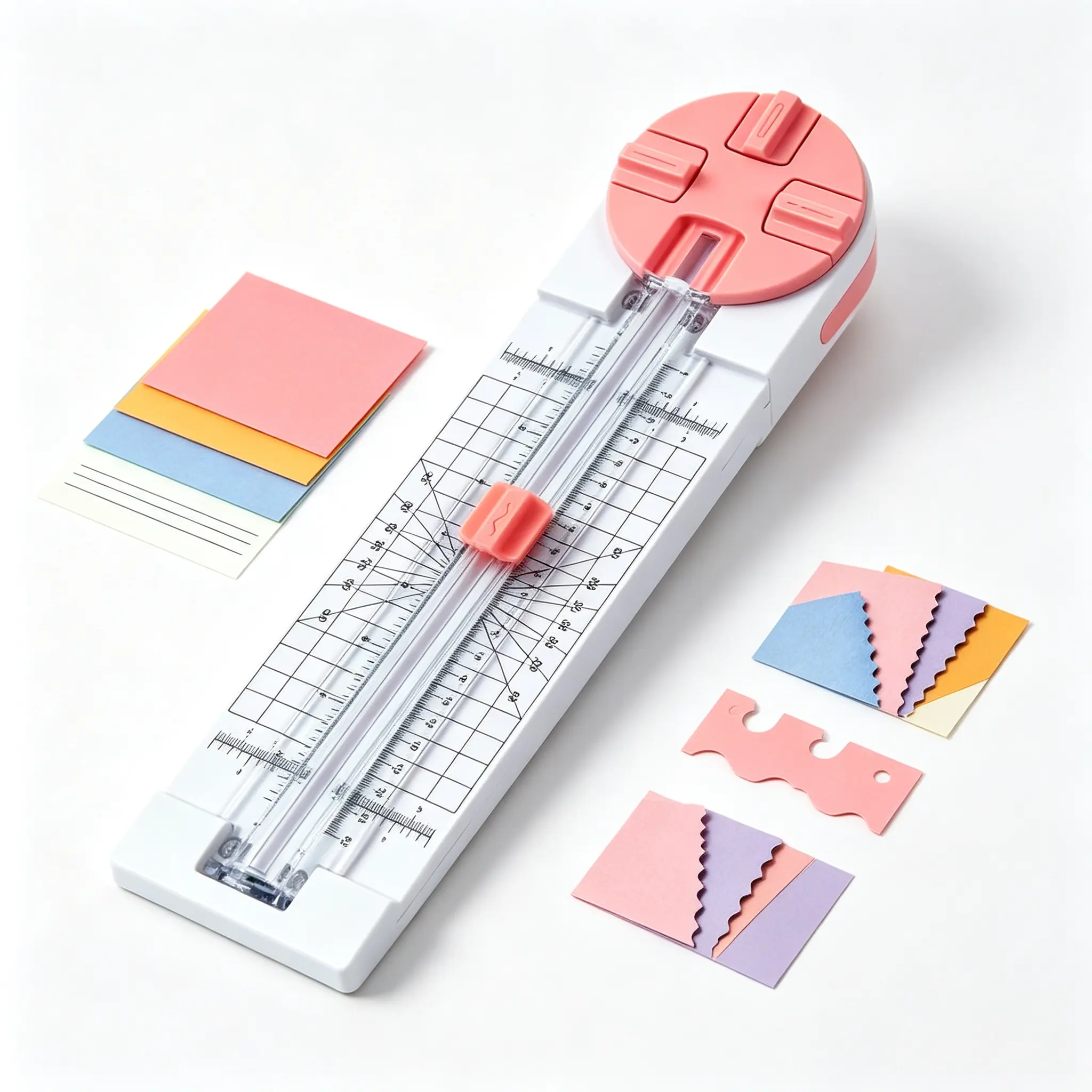 【Back to School】4-in-1 Portable Paper Trimmer with Rotary Blade Head - Straight, Dotted, Wave, Crease Cuts - A4, A5 Photo Cardstock Cutter - DIY Craft Tool for Student, Home Office Use