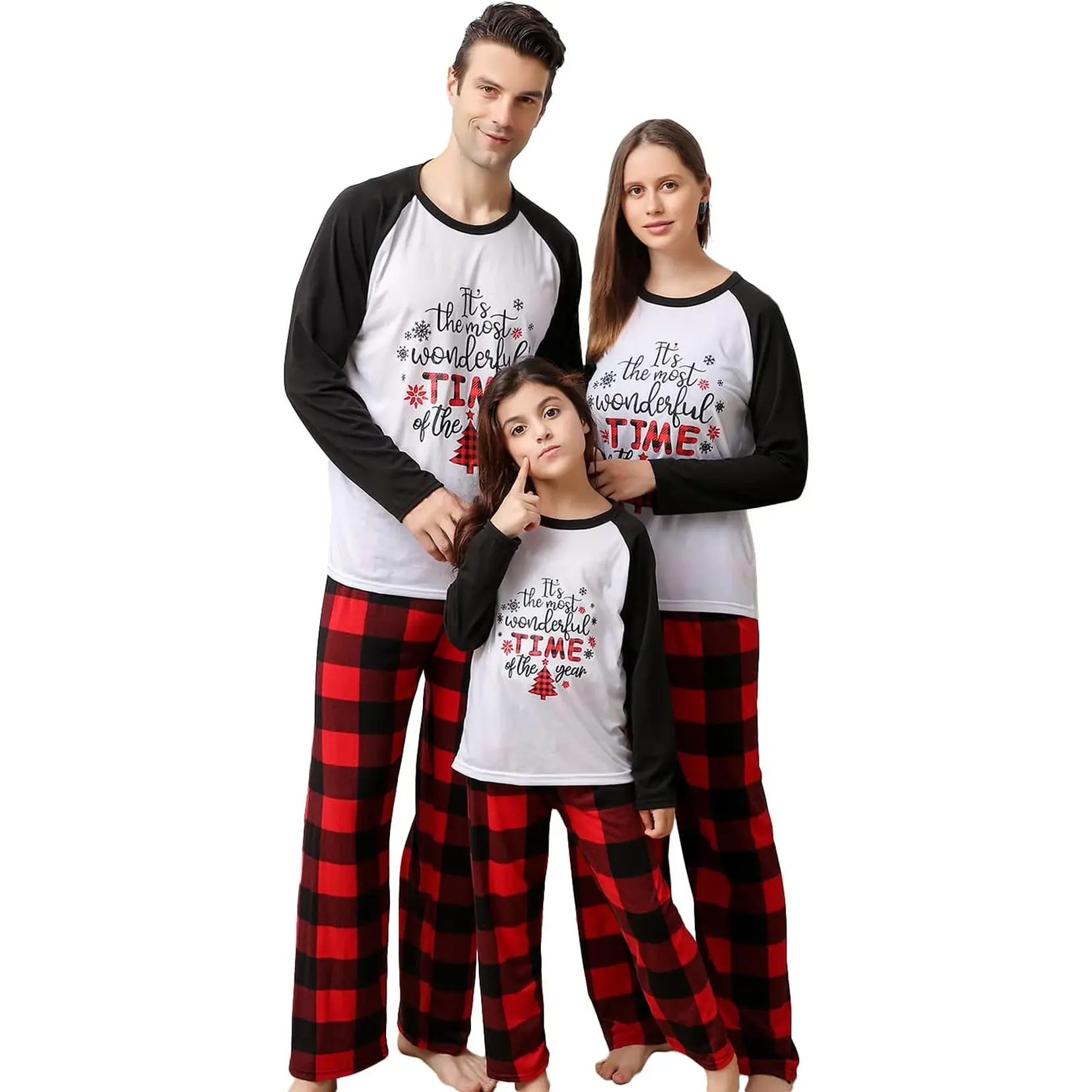 Onancehim Cozy Matching Christmas Pajamas Set for the Whole Family - Fitted Long Sleeve Crew Neck Plaid PJs for Men Women Boys and Girls - Perfect Xmas Sleepwear for Couples and Kids