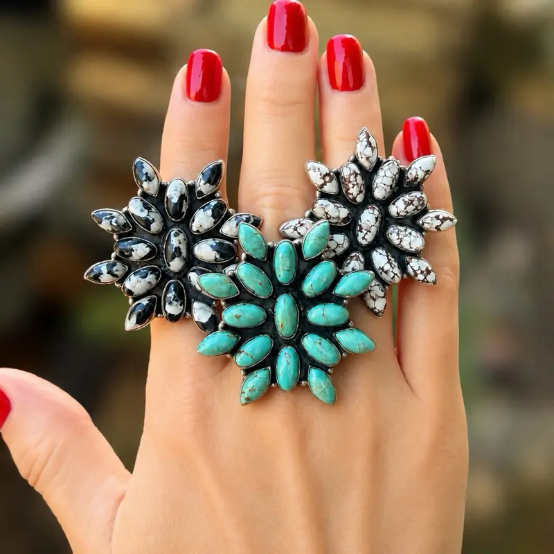 Gemstone Sterling Silver Statement Adjustable Ring