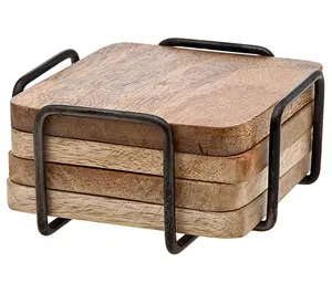 Godinger Set of 4 Square Wood Coasters Godinger Set of 4 Square Wood Coasters