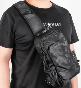 Camouflage Black Crossbody Shoulder Bag for Men Women One Strap Motorcycle Sling Anti-Theft Tactical Chest Bag Backpack for Hiking Walking Biking Travel Cycling