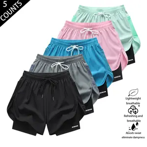 Women’s 5-Pack Faux Two-Piece Sports Shorts — Double Layer Anti-Exposure, Quick-Dry, Breathable Running/Fitness/Yoga Thongs