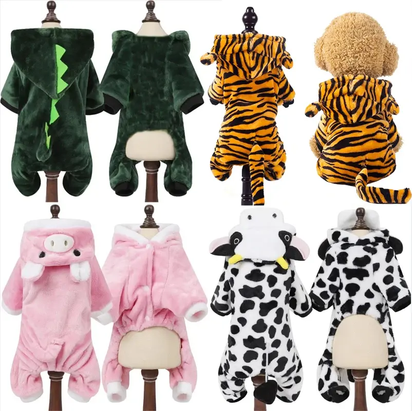 Soft Fleece Dog Clothes Warm Pet Jumpsuit Cute Animal Costume for Small Medium Dogs