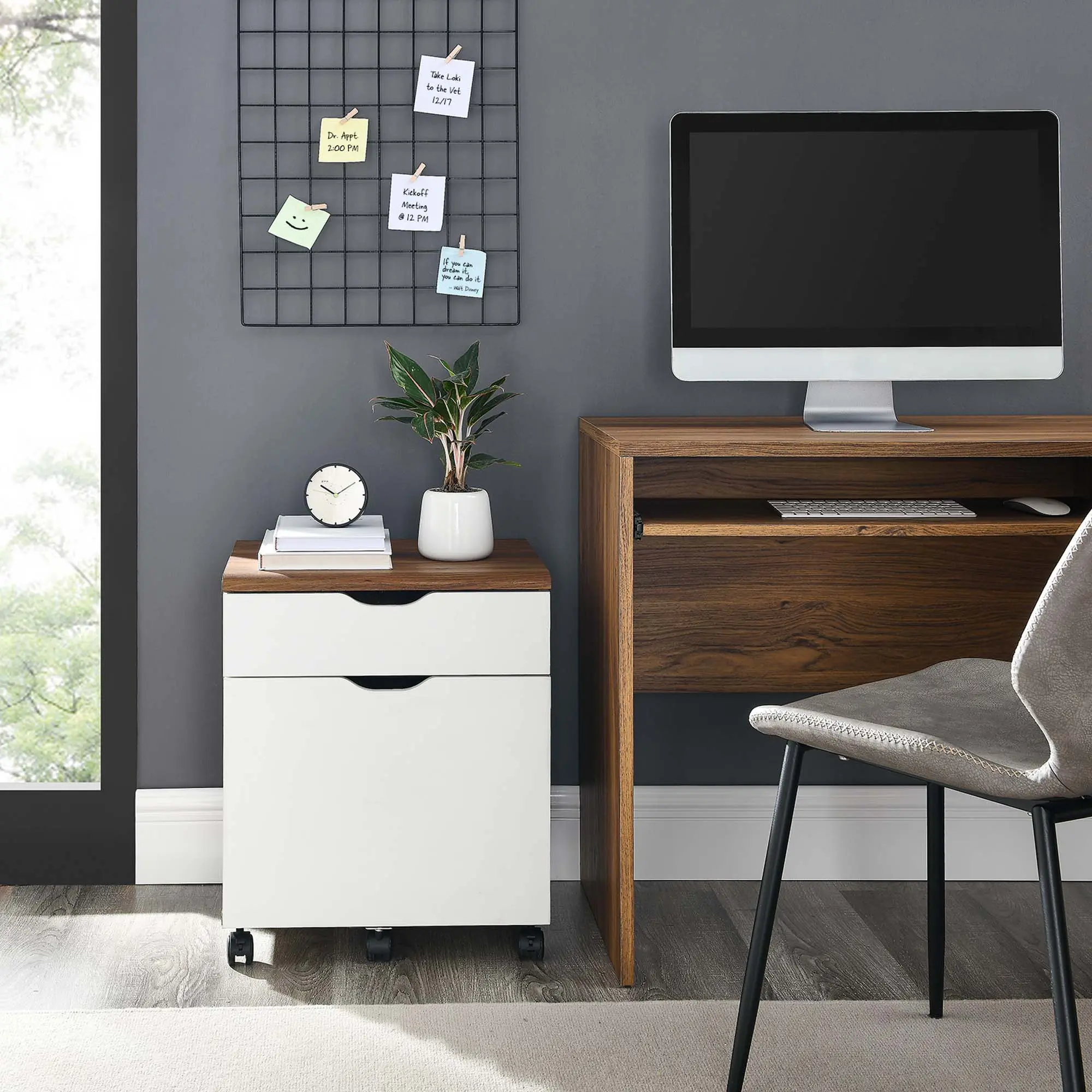Modway Envision Commercial Office Wooden Filing Cabinet - Walnut Finish, Wooden Construction, Grain Design, Drawer Storage, Enhanced Functionality, Easy Maneuverability, Plastic Accents, 200 Lbs