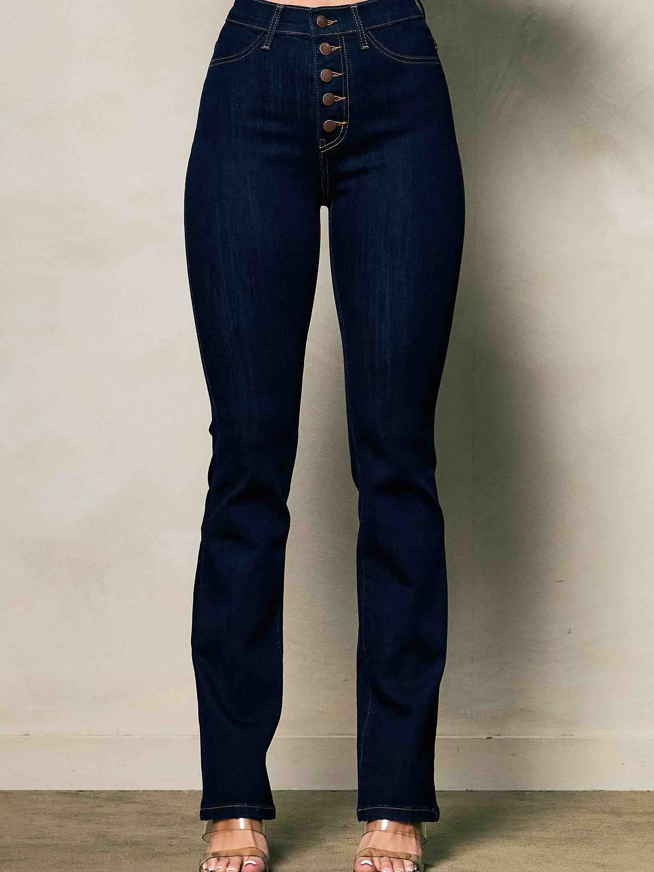 [P6777] High-Rise 5 Button Bootcut Jeans
