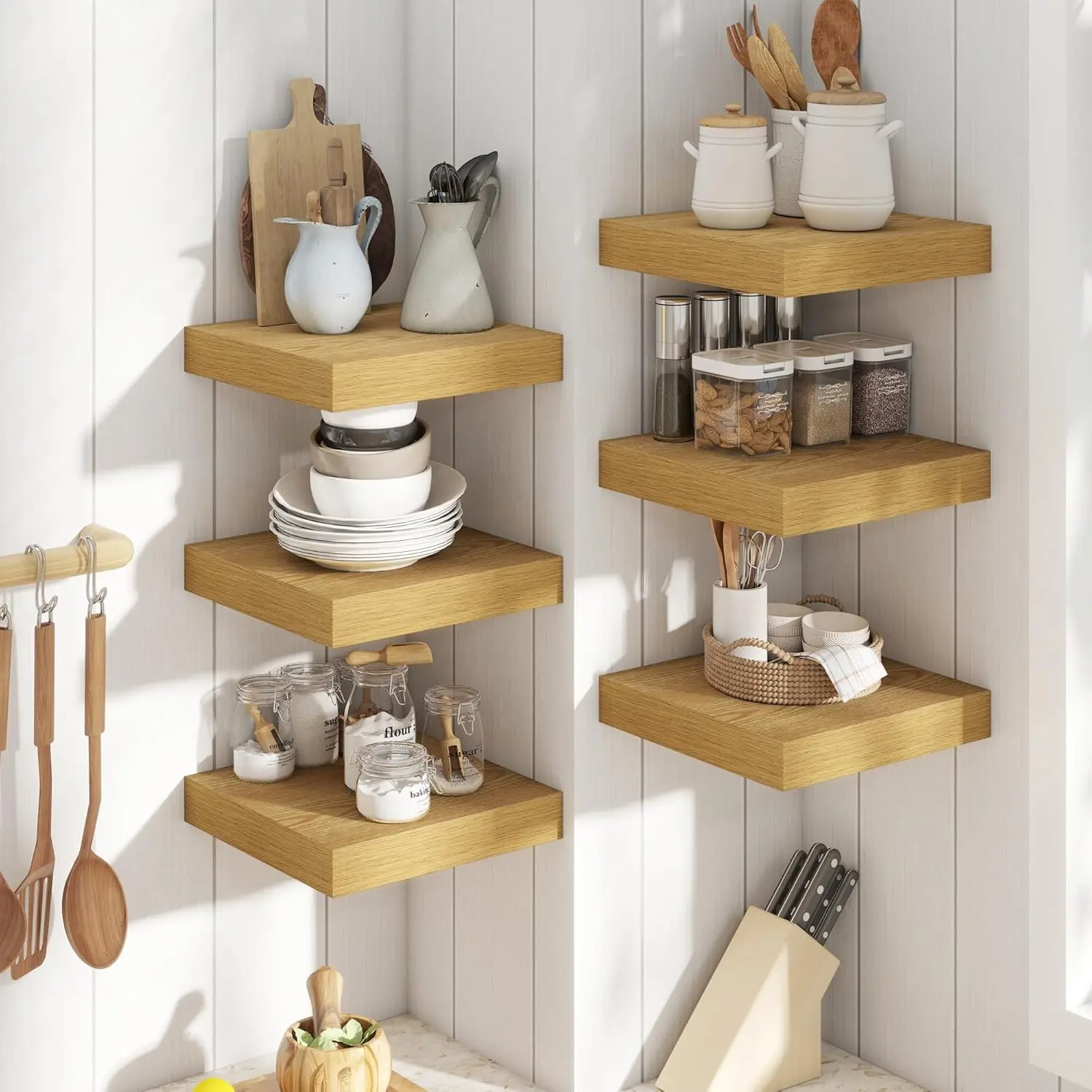 Room decorations,Wall Mounted Acrylic Shelves,22-Pack Square Floating Shelves for Wall - 11.6" x 11.6"x 1.2" Rustic Wood Wall Mounted Display Shelf - Modern Decorative Storage Ledge for Bedroom, Living Room, Kitchen & Office - Walnut/Oak Finish