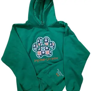 St.Patricks Day Embroidered Paw Hoodie. Colors are Irish Green and Black 50/50 blend Casual Paw Design