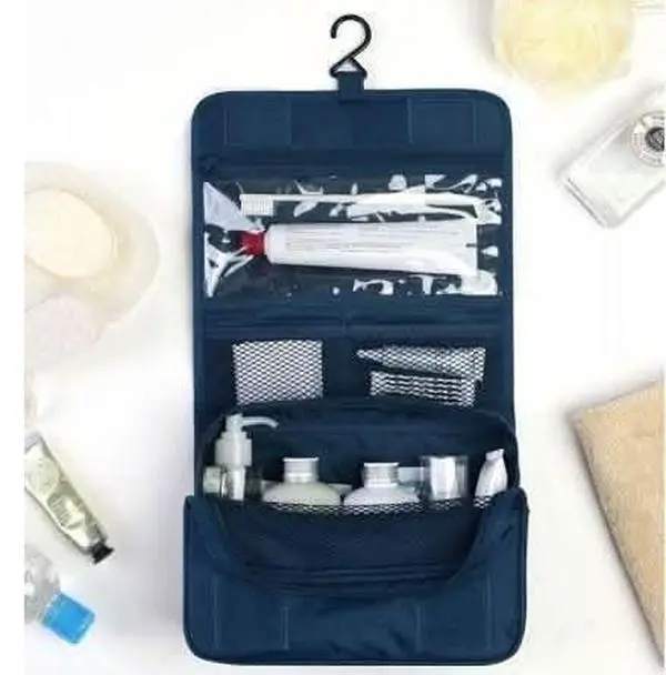 Durable Nylon Travel Toiletry Bag - Waterproof, Foldable & Hanging Organizer for Women Men - Compact, Lightweight Design, 9.4” L x 3.7” W, Assorted Styles, Durable Nylon Material, Hangable, Multi-Compartment