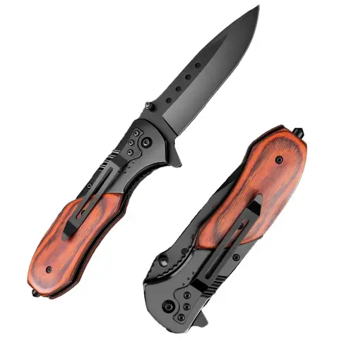 All-Purpose Foldable Knife with Wood Handle for Outdoor Survival & Farm Work