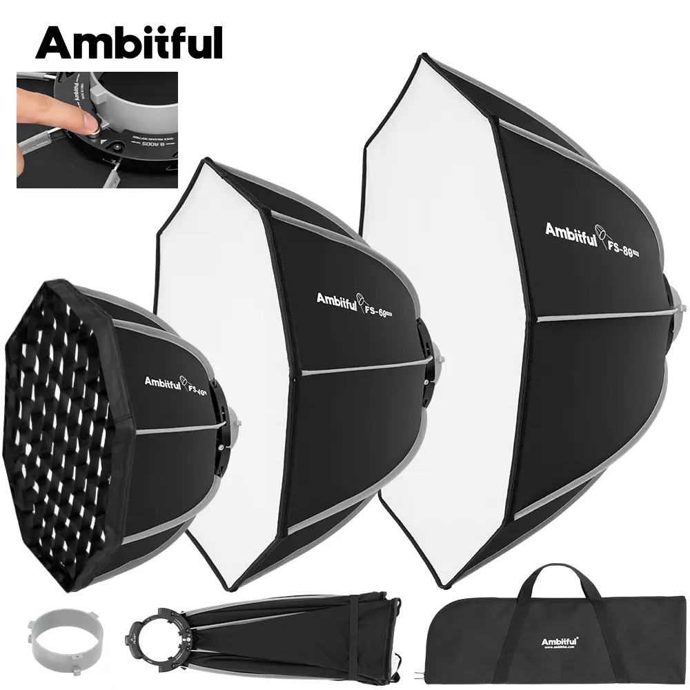 Ambitful Bowens Mount Softbox FSpro 31.4 inches / 80 cm octagonal softbox, equipped with diffuser / honeycomb grid / carrying bag, suitable for SMALLRIG for Neewer for Aputure, suitable for Godox