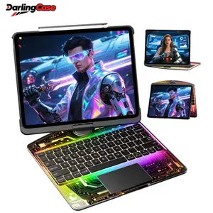 DarlingCase Cyberpunk 360 Swivel iPad Keyboard Case for iPad 11 11th Generation iPad 10th Generation with 7-Color RGB Backlit Wireless Keyboard 360 Degree Rotating Stand for iPad Pro Air