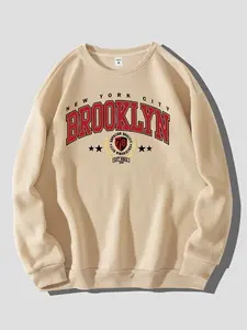 Brooklyn Print Design Men's Round Neck Sweatshirt, Long Sleeve, Spring New Arrival, Fitted Style, Geometric Pattern, Streetwear