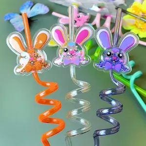 15pcs Rabbit Theme Straws, 27cm Reusable Spiral Straws, Perfect for Milk, Beverages, Parties, Weddings, Beach Gifts, Decorative Accessories