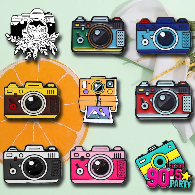 9pcs Creative Cartoon Camera Brooches - Fashion Accessory Metal Badges for Photography Bags, Hats, Engagement, Casual Wear, Memorial Day, Auspicious, Unisex Fit