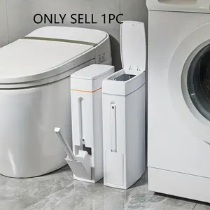 Space-saving ultra-thin corner trash can with toilet brush and holder, compact rectangular bathroom trash can with plastic design, no power required, compatible with toilet paper holders, Bathroom Organization, Bathroom essentials accessories