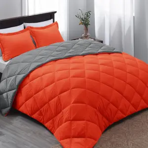 Queen Comforter Set - Orange Comforter Set Queen, Reversible Bed Comforter Queen Set for All,/Charcoal Gray, 1 Comforter (88"x92") and 2 Pillow Shams (20"x26"+2")