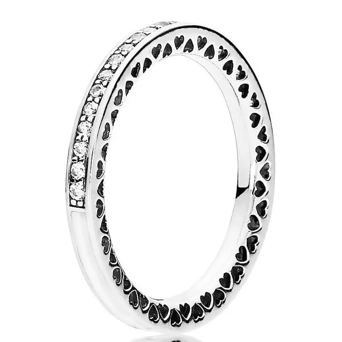 Pandora Silver Enamel & Clear CZ Radiant Hearts Ring 191011CZ