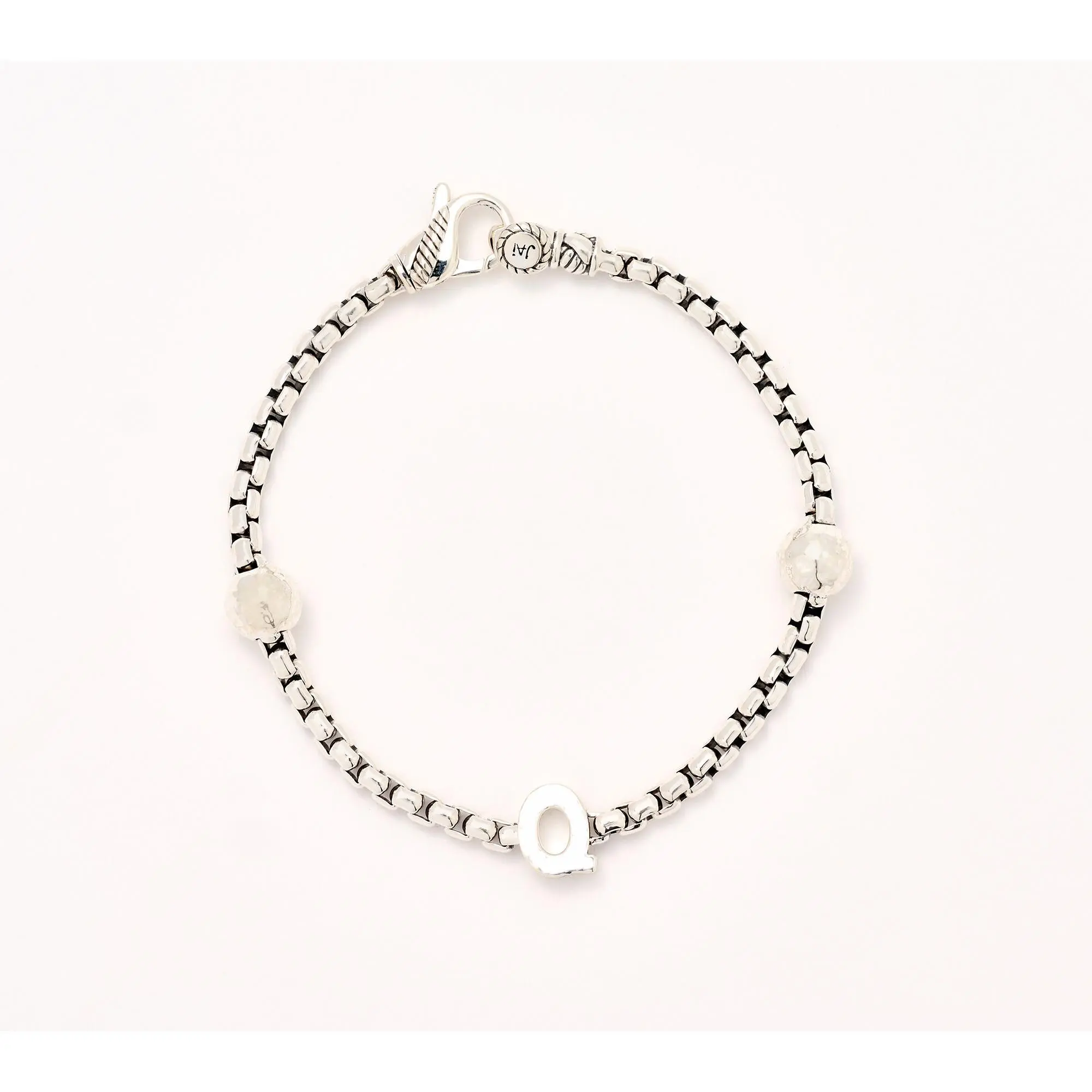 JAI Sterling Silver Initial & Bead 3.7mm Box Chain Bracelet, 11.8g JAI Sterling Silver Initial & Bead 3.7mm Box Chain Bracelet, 11.8g