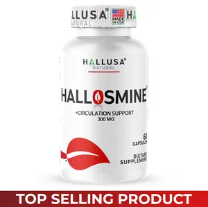 HALLUSA NATURAL HALLOSMINE 300 Mg Diosmin Circulation 60 Capsules Gluten-Free Organic GMO-Free Sugar-Free Supplement for Healthy Circulation & Veins Health Made in USA Dietary