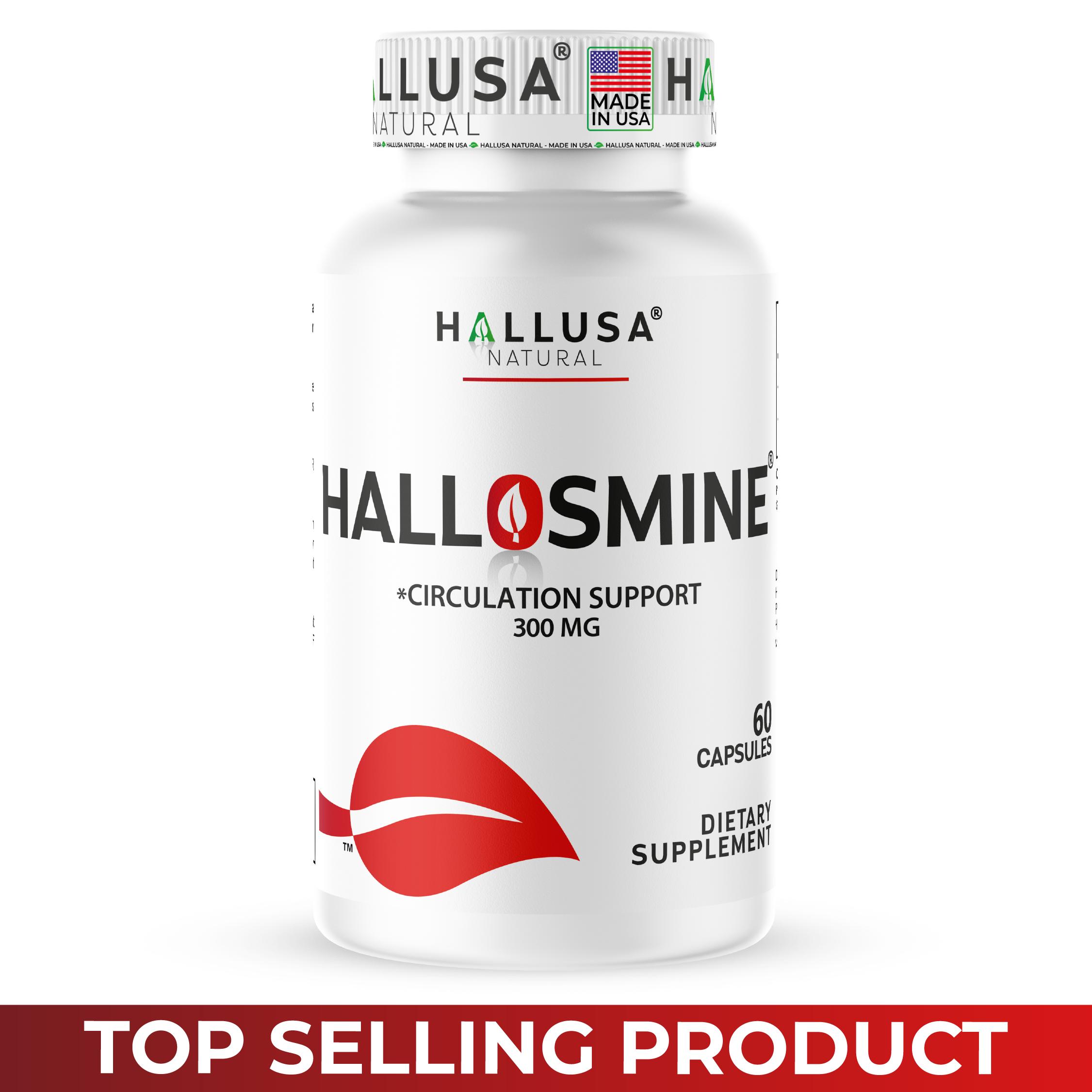 HALLUSA NATURAL HALLOSMINE 300 Mg Diosmin Circulation 60 Capsules Gluten-Free Organic GMO-Free Sugar-Free Supplement for Healthy Circulation & Veins Health Made in USA Dietary
