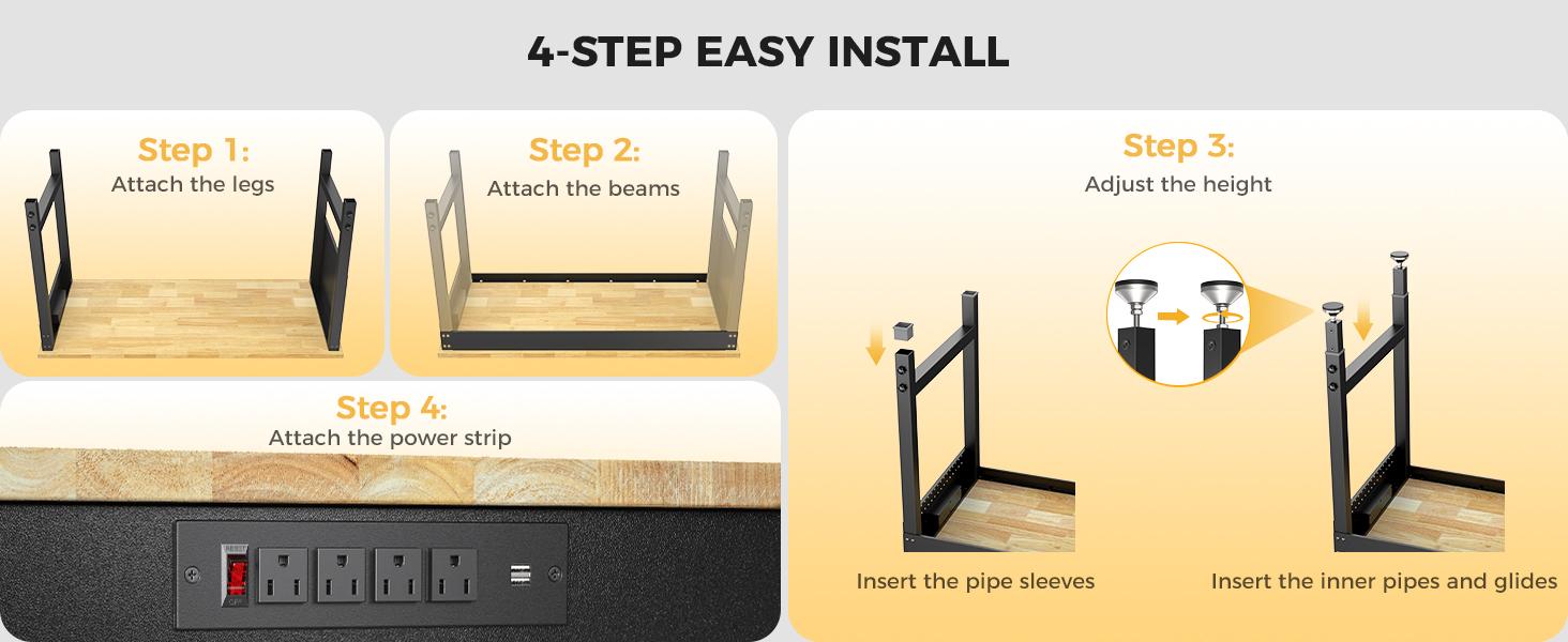 CAMMOO 47.64" Adjustable Heavy Duty Workbench, 2000 LBS Load Capacity Rubber Wood Work Table with Pegboard, Power Outlets, Work Bench for Garage, Workshop, Office, Home, Commercial