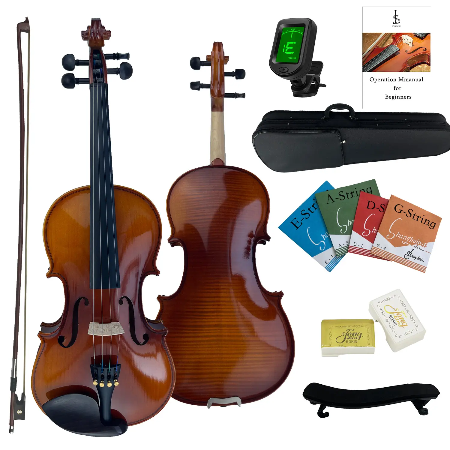 Insoul Professional Student Violin 4/4 Full Size Set, Violin for Beginners,Acoustic Violin Solid Wood Fiddle, Beginner Kit For Student