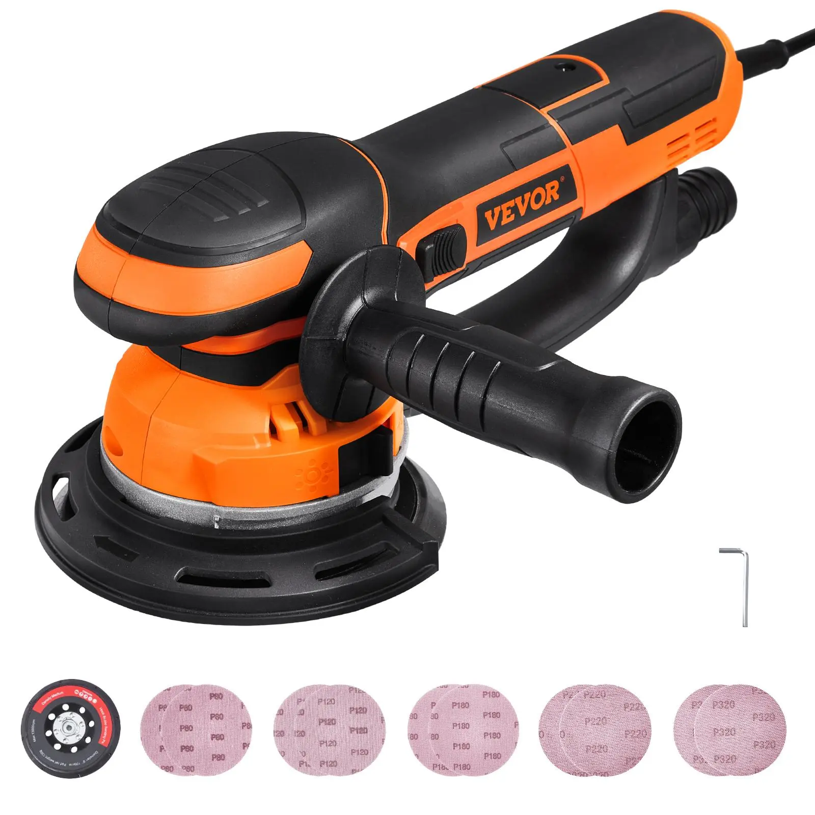 【summerfinds】VEVOR Random Orbital Sander, 6-Inch DA & GA Dual Action Orbital Sander, 850W 7400PRM 6 Variable Speed Electric Palm Sander with 10PCS Sandpapers, Dust Connector for Woodworking Detailing Sanding