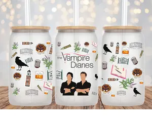 TVD, Vampire Diaries, Glass Tumbler ,Drinkware Washable Reusable, Salvatore Brothers, Stefan Salvatore, Damon Salvatore