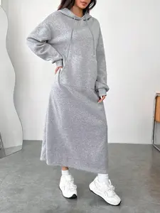 Plus Size Women's New Style Casual Knit Dress Womenswear, Elegant Long Sleeve A-Line Maxi Dress, Comfortable & Stylish Design for Daily Wear
