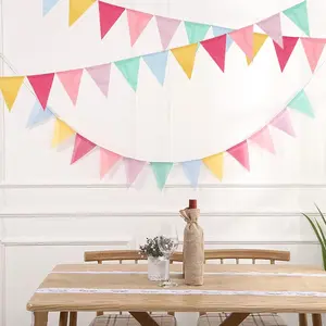 Vintage Colorful Burlap Linen Bunting Flags Pennant For Happy Birthday Party Wedding Decoration Candy Bar