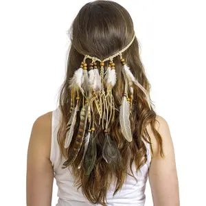 Indian Feather Headband Accessories - Native American Tribal Costume Head Dress with Feathers for Women